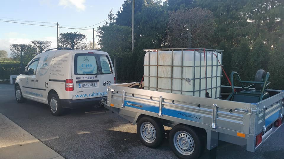 Cahir Hygiene van with a water tank on the back used for power washing